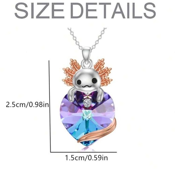 Axolotl Crystal Heart Pendant Fashion Necklace - Picture 5 of 5